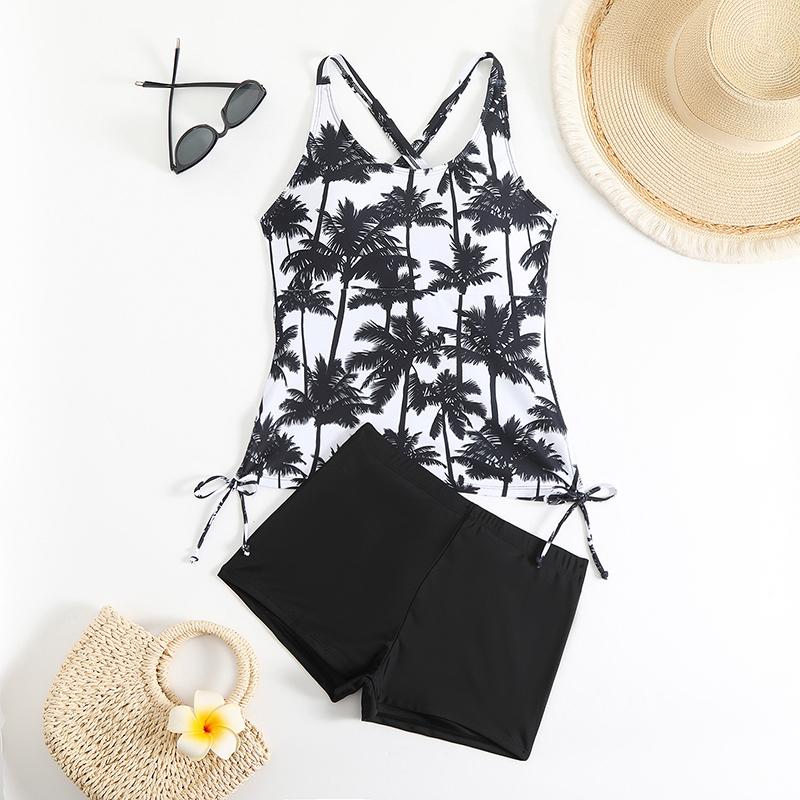 

New Print Separate Swimsuits Tankini Set Female Swimwear Sports Beach Wear Two-Piece Bathing Suits Pool Women Swimming Suit S чорний