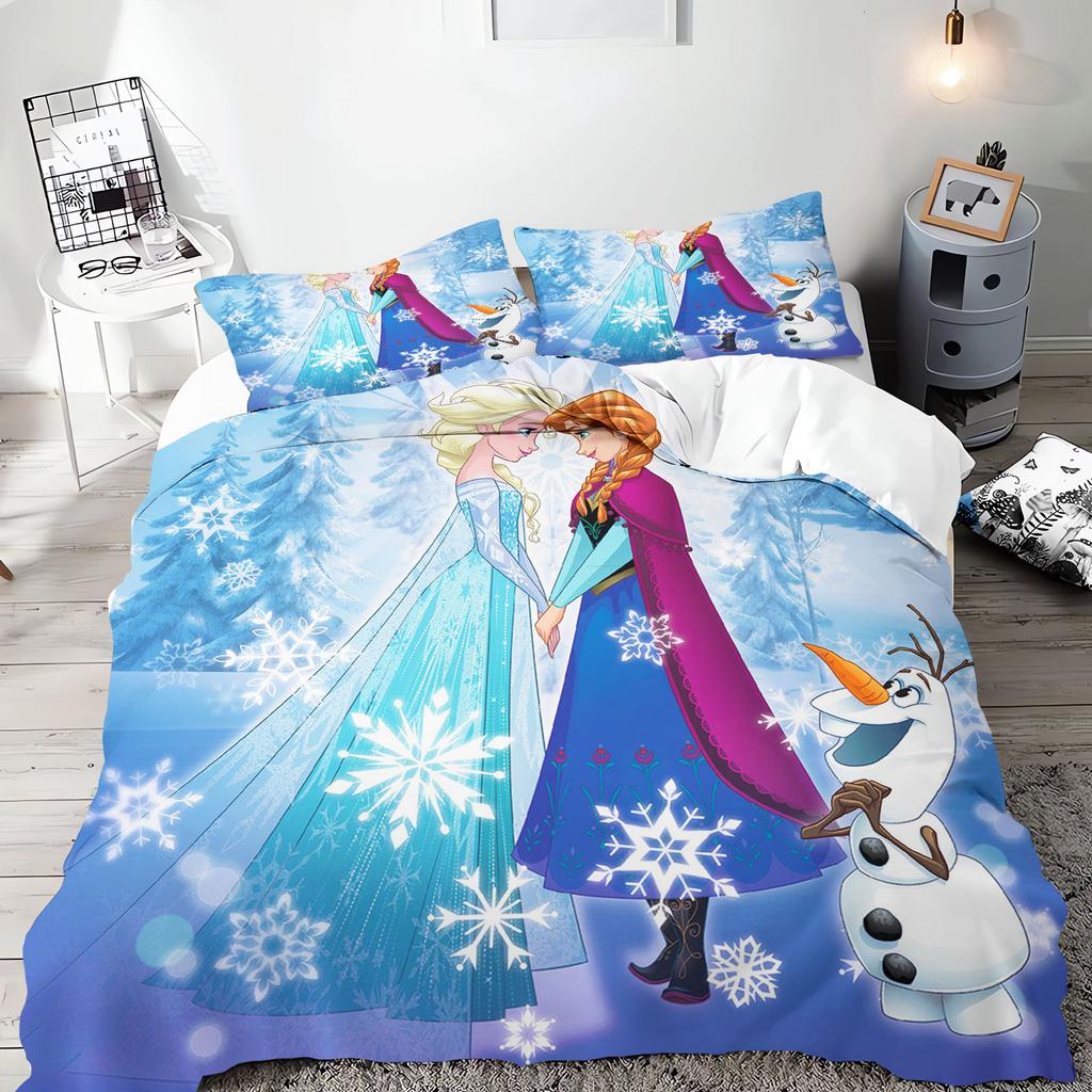 Frozen Princess Elsa and Anna Anime Duvet Cover Set Comforte Printed Cartoon Twin Size Bedding Sets Christmas Gifts 3-piece