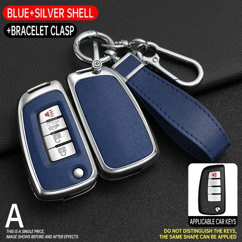 Zinc Alloy + Leather Car Key Case Cover Shell For Nissan Nv200 Sentra Versa X-Trail Qashqai J11 Juke Murano Micra Tiida Maxima