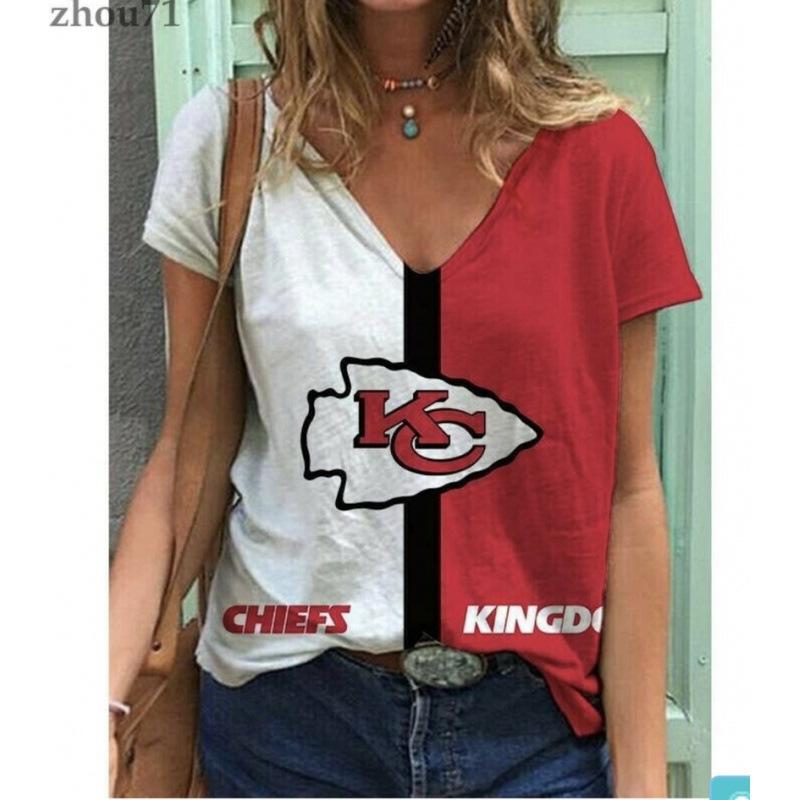 Summer V-neck 3D Football Team Printed Top Fashionable Casual Short Sleeved Women's T-shirts