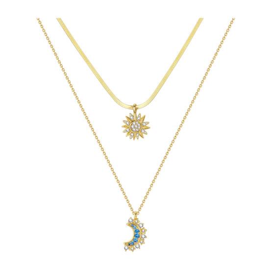 1 Set Sun And Moon Necklaces Couples Matching Necklaces Rhinestone Sun Moon Pendant Necklaces Gift for Valentine's Day Anniversary