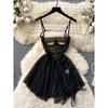 Summer Sexy Pure Desire Fancy Cutout Lace Stitching Mesh Dress Thin See-through Low-Cut Sling Skirt
