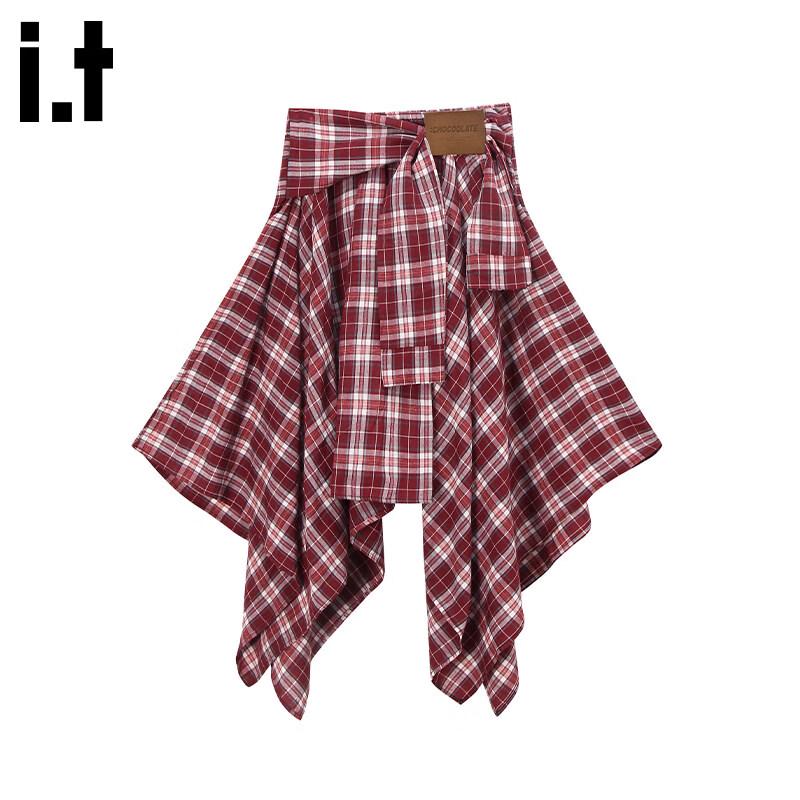 

Women s American Retro Plaid Asymmetrical Skirt XL