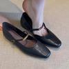 Sheepskin Version~ French Retro One-word Buckle with Mary Jane Shoes Women's New Square Head Flat Sole Shoes Low Heel Small Leather Shoes