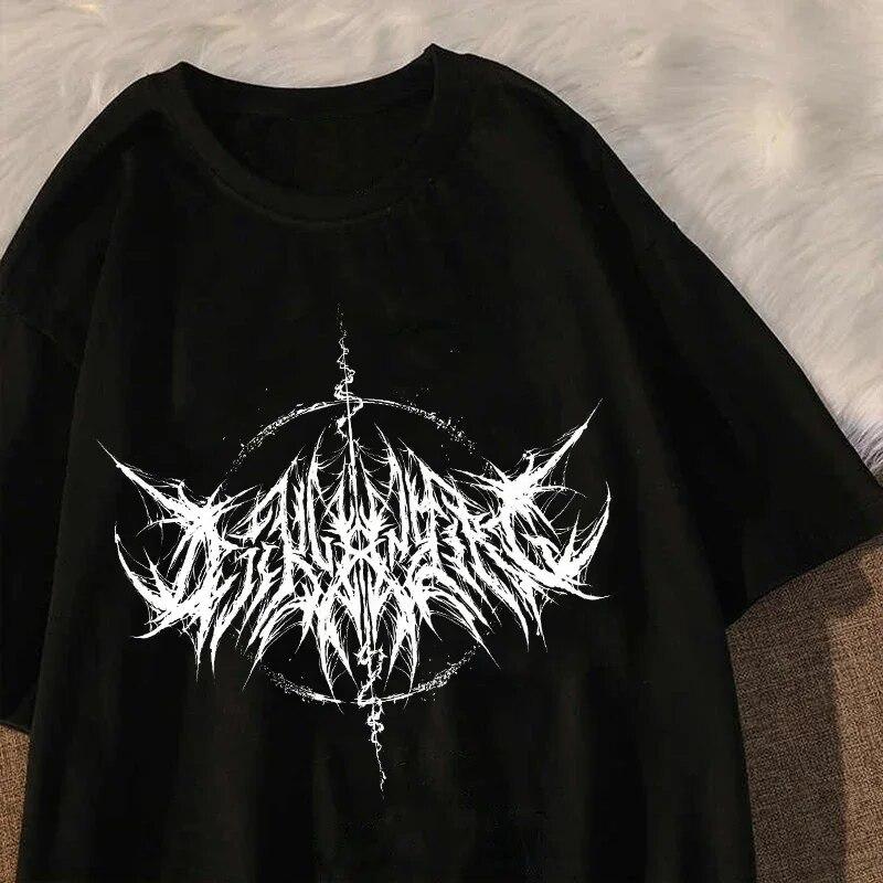 Women T-shirt 90s Vintage Hip Hop Streetwear Kawaii Fashion Casual Tops Unisex T Shirt Lightning Letter Print Y2K Goth Punk Unisex