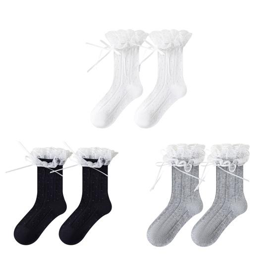 1 Pair Girls Mesh Lace Crew Socks for Socks Thin Breathable Kids Students Cute Bow Cotton
