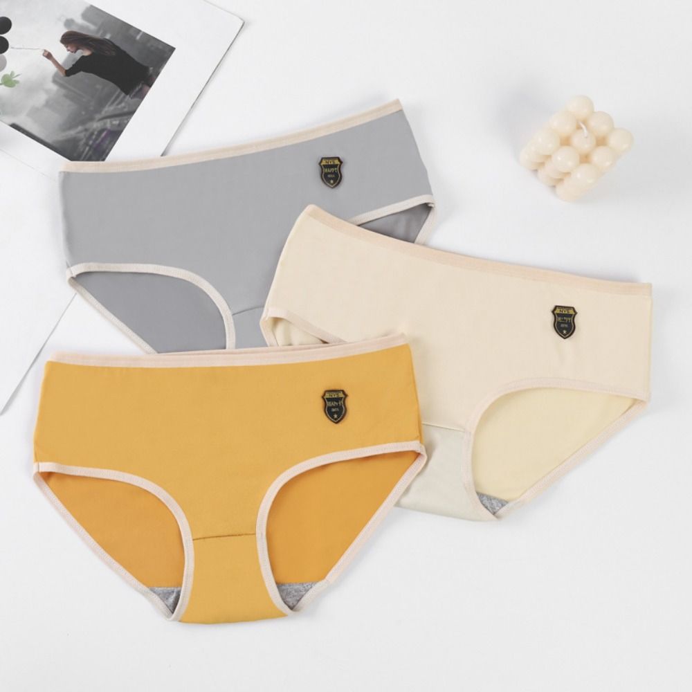 

6PCS Cotton Crotch Simple Panties Mid Waist Large Size Briefs Sweet Underwear Women For Girls XL-6Pcs Random