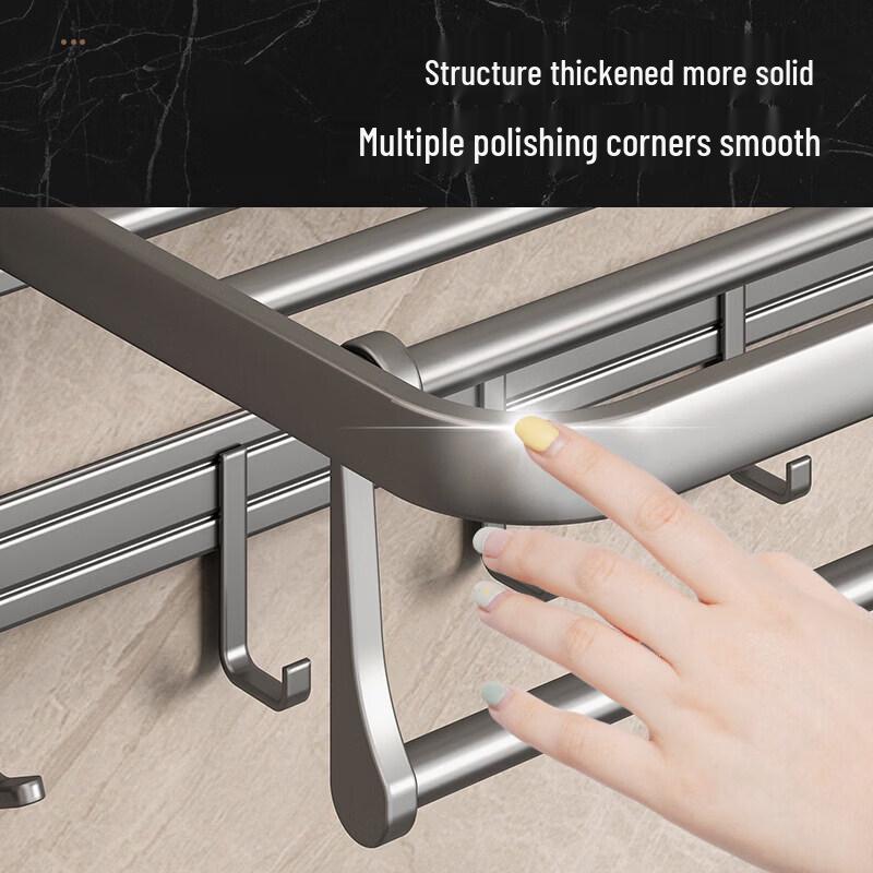 TLXT Gunmetal Gray Space Aluminum Wall-Mounted Towel Rack & Bathroom Organizer