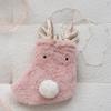Plush Christmas Stocking Beads Chian Cartoon Elk Shoulder Bag Hanging Decorations Pink White Christmas Gift Bag Chrismtas