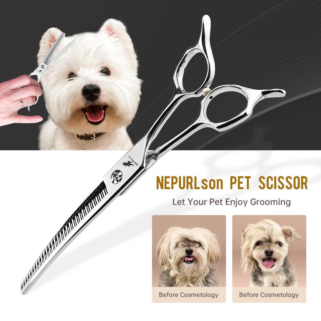 7.0 Inch Curved Tooth Thinning Pet Grooming Scissors - Professional Grade