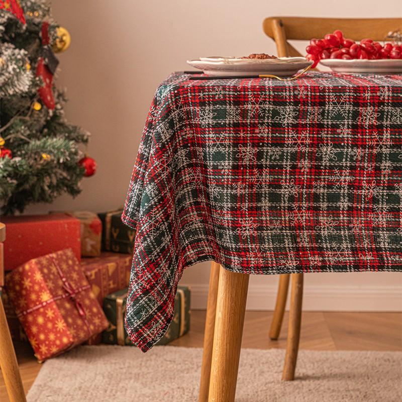 Christmas Snowflake Plaid Tablecloth Rectangular Decorative Fabric Table Cover Dining Coffee