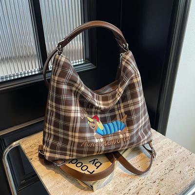 Leisure Large-capacity Plaid Bag Women's  New Fashion Work Shoulder Crossbody Bag Multi-shoulder Backpack.