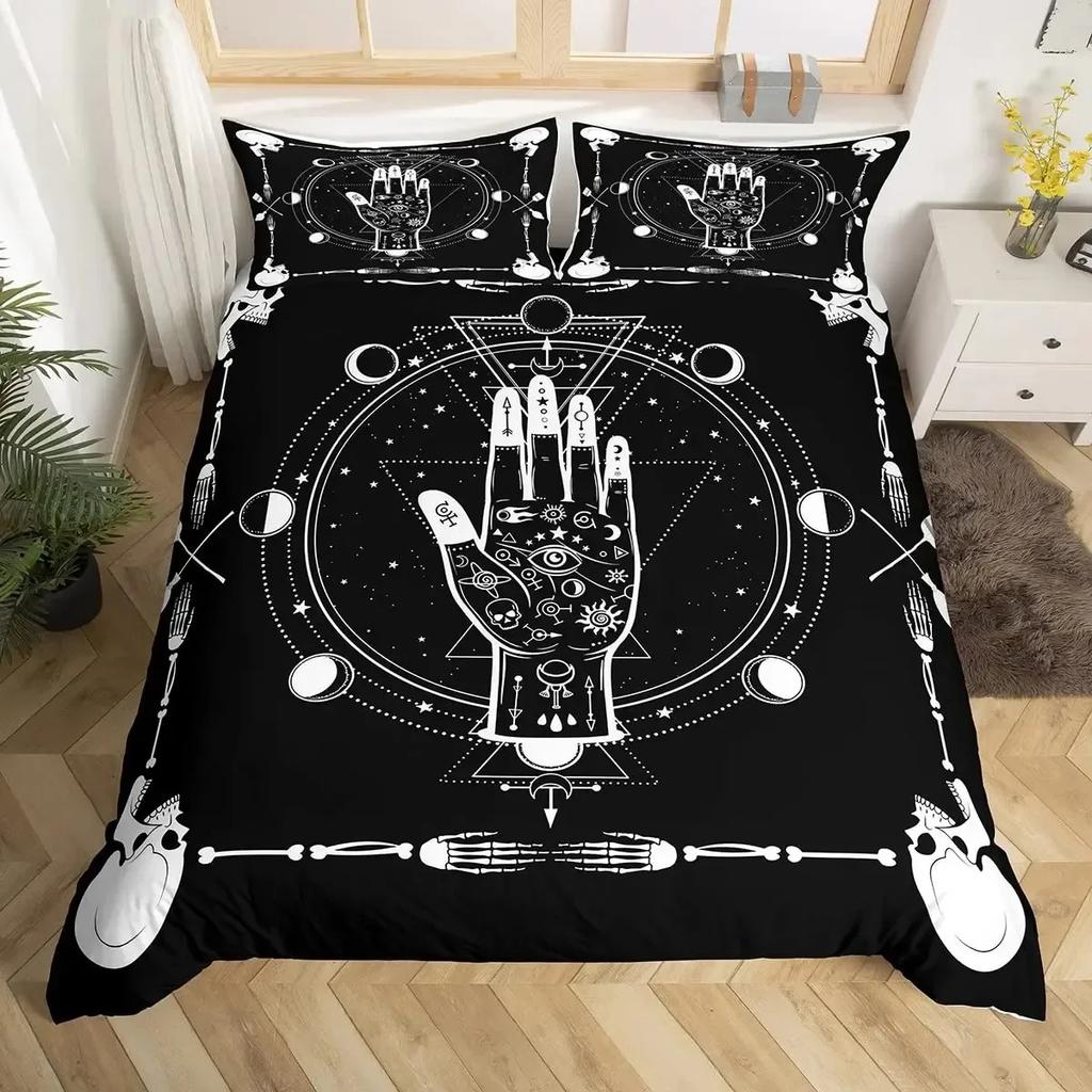 Gold Hamsa Hand Boho Chic Mandala Comfortable Duvet Quilt Cover Pillowcase Bedding Set Children Bedroom Decoration Home Textile