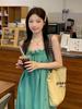 Autumn Green Casual Sleeveless Ruffle Hem Strap Dress for Women