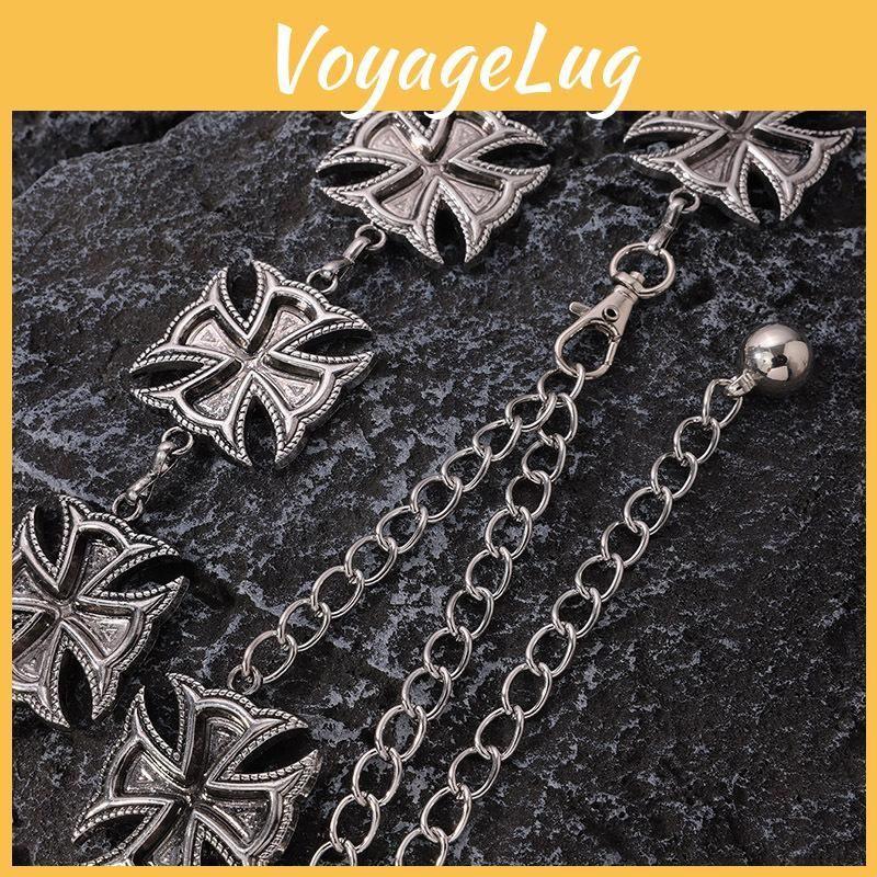 Style Metal Retro Waist Belt With Engraved Cross For Streetwear And Casual Looks