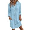 New Women's Fashion Casual Color Buttoned Mid-Length Long Sleeve Loose Dress