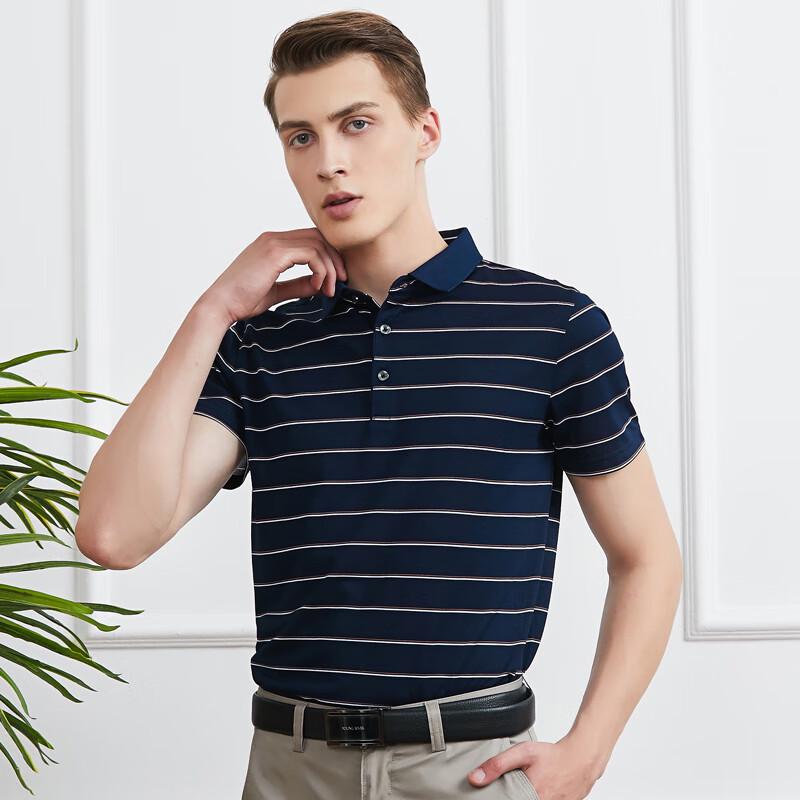 YOUNG RIVER Men s Striped Business Casual Polo Shirt L