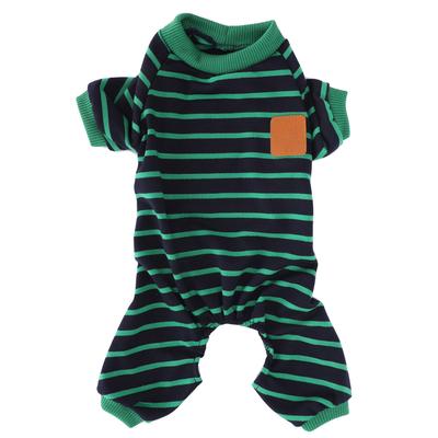 Haustier Pyjama Weiche Strickkleidung Gemütlicher 4-Bein Jumpsuit Streifen für Hunde Welpen Katzen Grün gestreift S