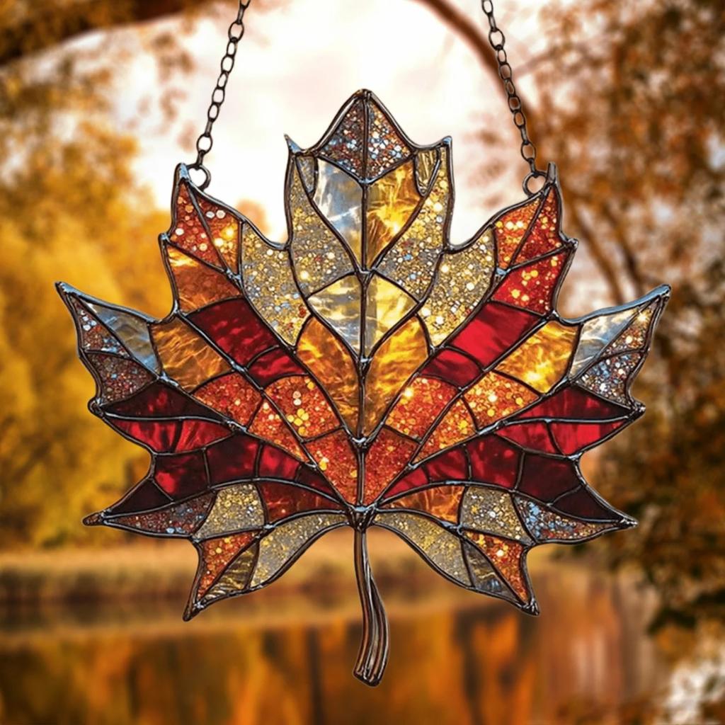 Lönnlöv, Färgade Akrylglasfönsterdekorationer, Lönnlövsdekorationer, Fönster- och Väggbonader, Höstfestdekorationer för Thanksgiving.