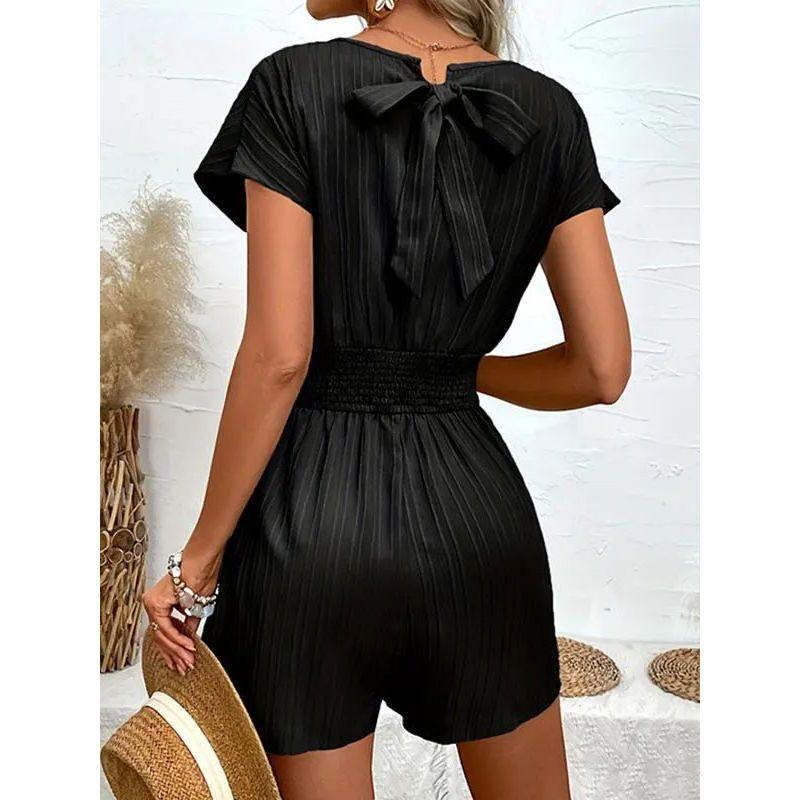 V-neck Casual Waist Cinched Jumpsuit V-neck Casual Loose Waist-Tight One-Piece Shorts