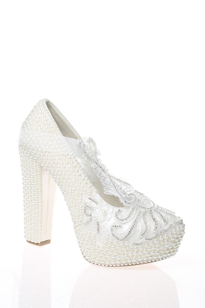 Modische Damen-Brautschuhe mit Perlmutt- und Perlenstein-Stickerei für Partys