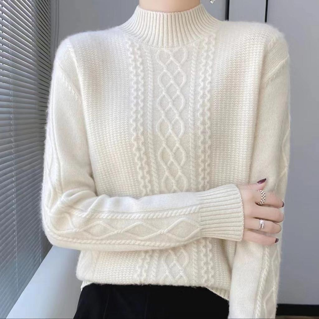 Women's Sweater Autumn Winter Outside Wear Pullovers Half High Collar Knitwear Fashion Long Sleeve Pull Femme  Tops