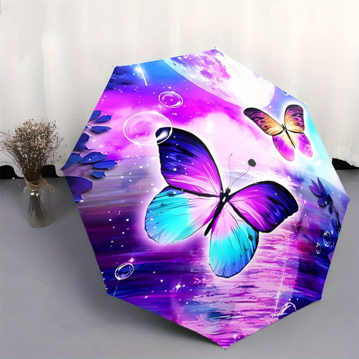 

Butterflies Under the Moonlight Pattern Print 1pc Automatic Folding Umbrella, Portable & Foldable Design with 8 Ribs, Casual O (as the picture,Iron&8K)
