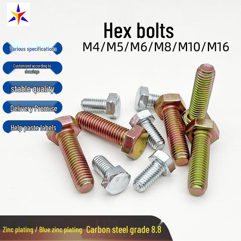 High-Strength 8.8 Grade Blue Zinc Plated Carbon Steel Hex Bolt for Construction Sites