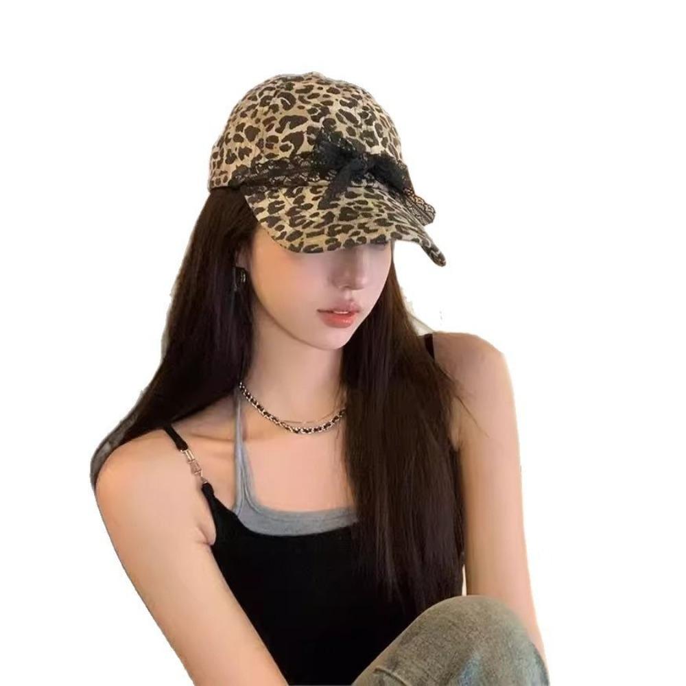 Lace Bow Visor Hat Long Brim Sun Hat Casual Leopard Print Baseball Cap  Travel