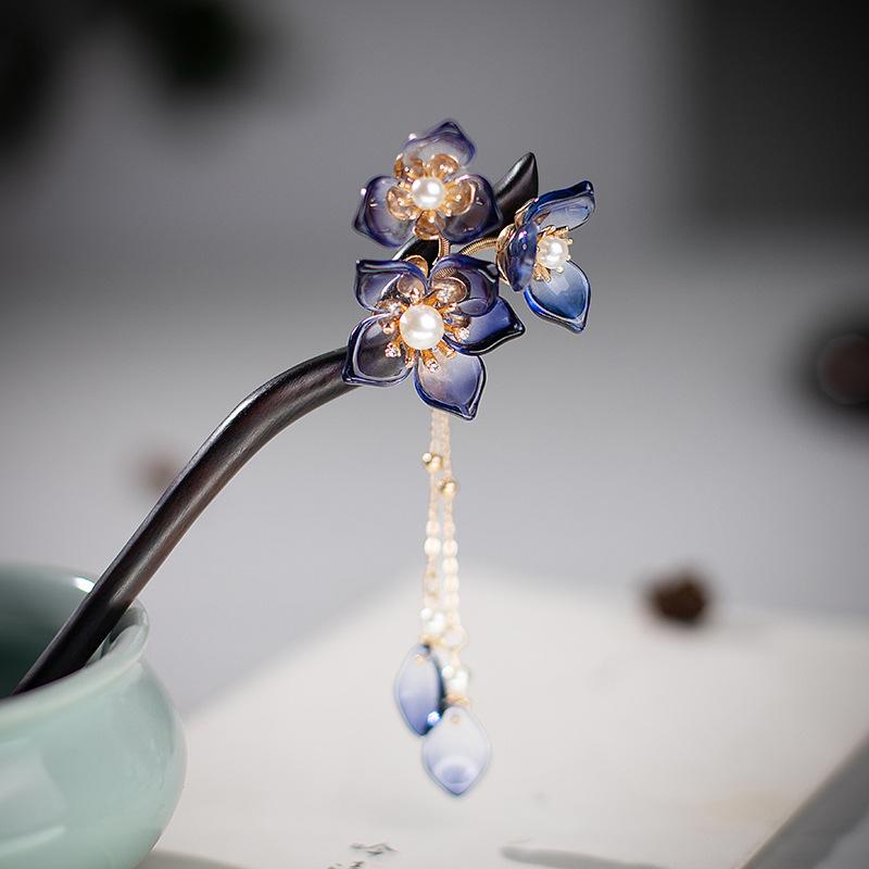 Sandeltre Blomst Hårnåler Kinesisk Stil Hårpinner Retro Hanfu Hårtilbehør Fe Cheongsam Hårknute Smykker Tiara