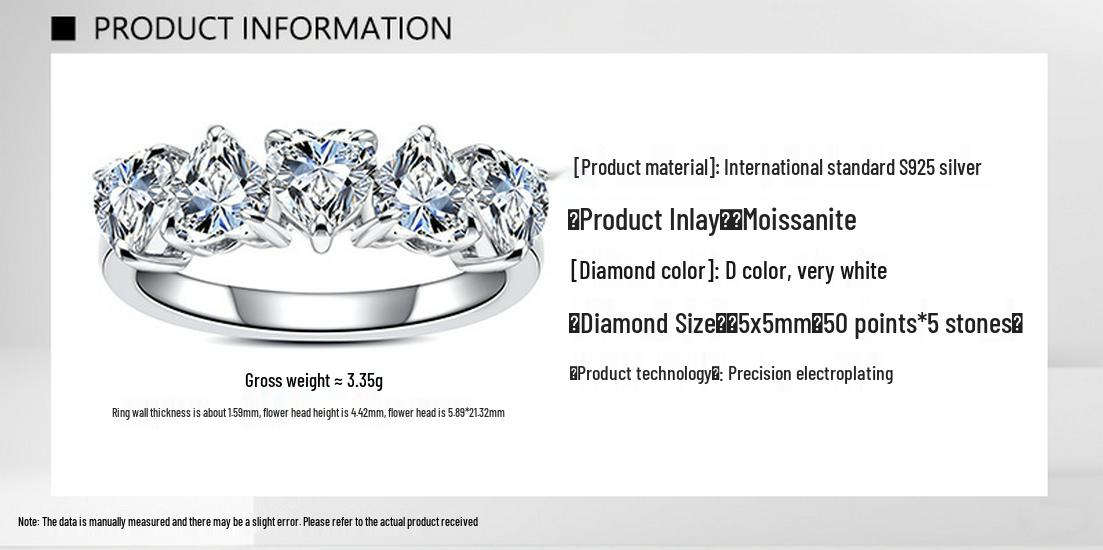 

Кольцо-сердце из стерлингового серебра 925 пробы с муассанитом для женщин, Стильное штабелируемое кольцо, Подарок на День святого Валентина US 6 / Inner circumference 51.9mm