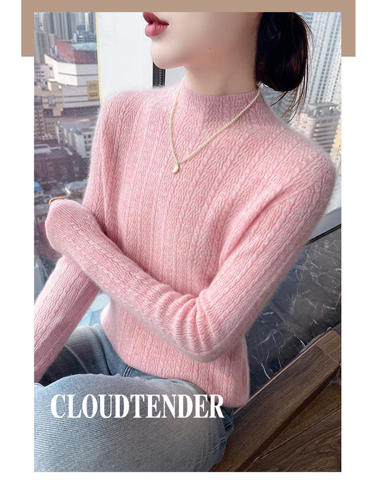 Half-High Collar Cashmere Slim Fit Knit Pullover Sweater for Fall/Winter