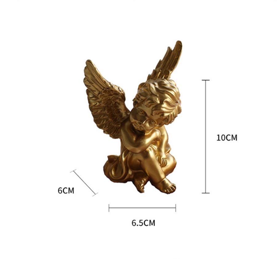 Set of 2 Cherubs Angels Resin Gold Angel Statue Figurine, Indoor Outdoor Home Garden Decoration, Adorable White Angel Sculpture