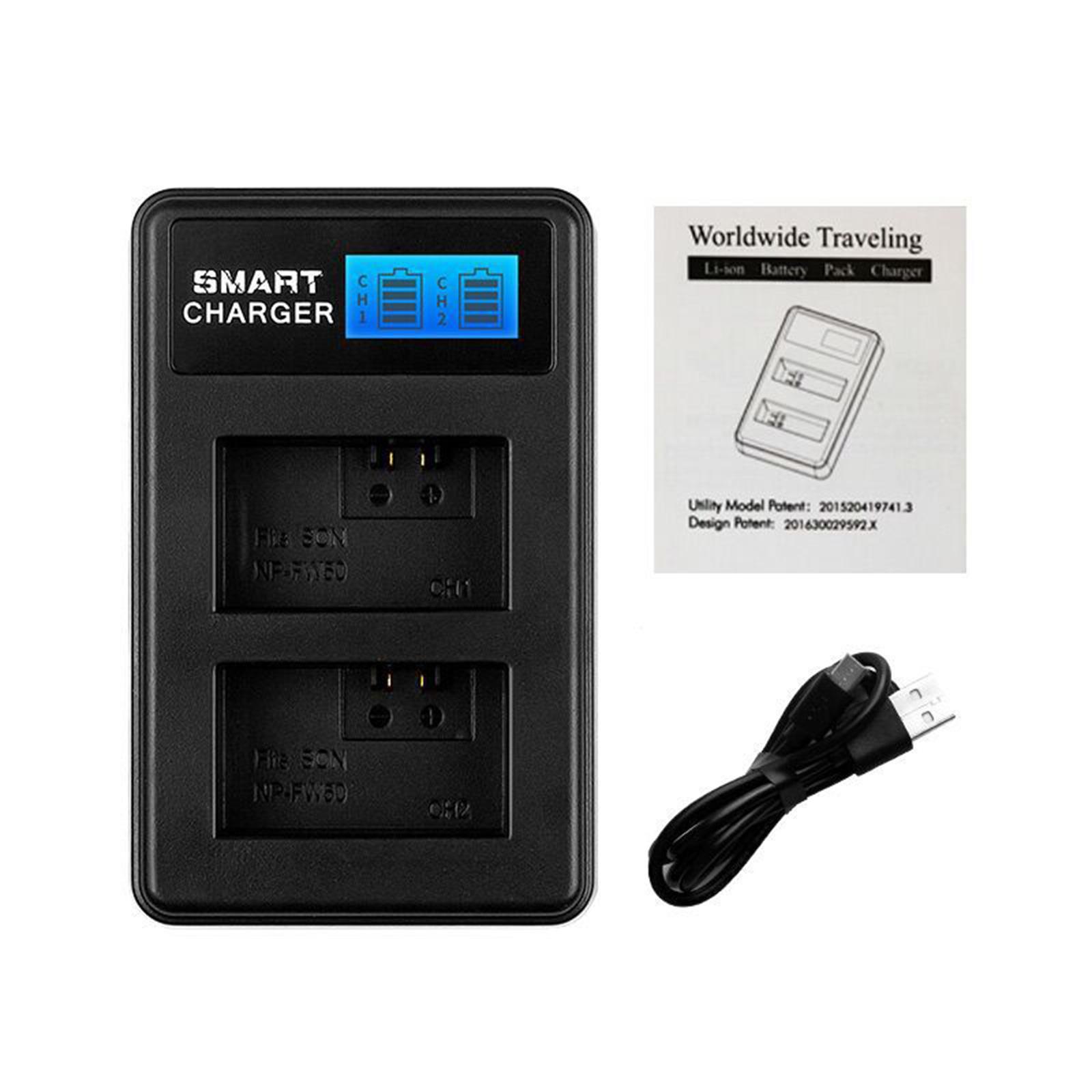 

для камеры NP-FW50 зарядное устройство Micro USB два слота для зарядного устройства ЖК-экран быстрая и безопасная зарядка легкий портативный