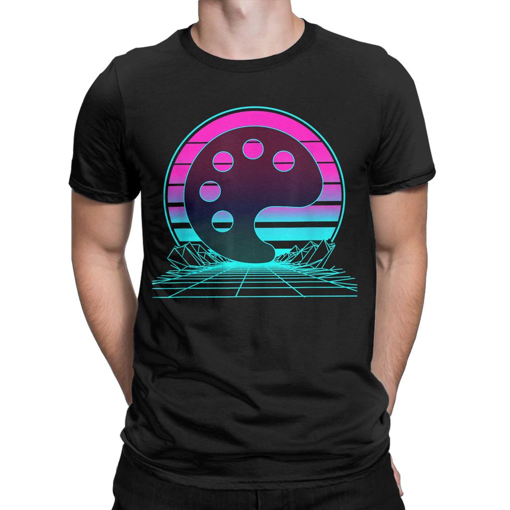 Vintage Retro Sunset Paint Palette T Shirt Men 100 Cotton Novelty TShirt Round Neck  Tees Short Sleeve Tops Gift Idea