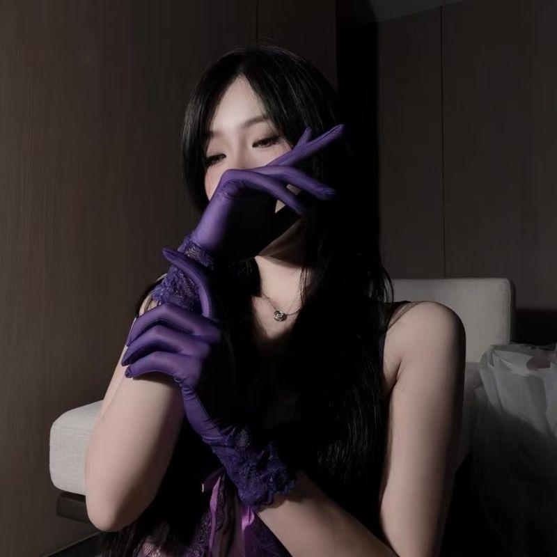 

Фиолетовые чулки перчатки женские кружевные сентиментальные черные шелковые сексуальные ультратонкие шелковистые ручные шелковые высокоэластичные с пятью пальцами длинные перчатки Purple short