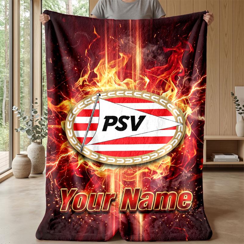 PSV Eindhoven FC Benutzerdefinierter Name Text Flanelldecke Fußball Logo Personalisierte Fleece-Wurfdecke Besonderes Geschenk für Sofa Schlafzimmer Zuhause