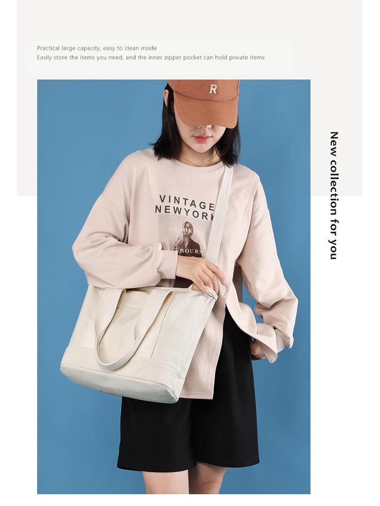 16-oz Japanese-Korean Style Women's Canvas Tote: Single Shoulder, Crossbody, Large Capacity Handbag