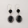 Black Onyx Gemstone Silver Earrings 2.2" , 925 Sterling Silver Elegant Jewelry Mother's Day Gift VEE-3-19