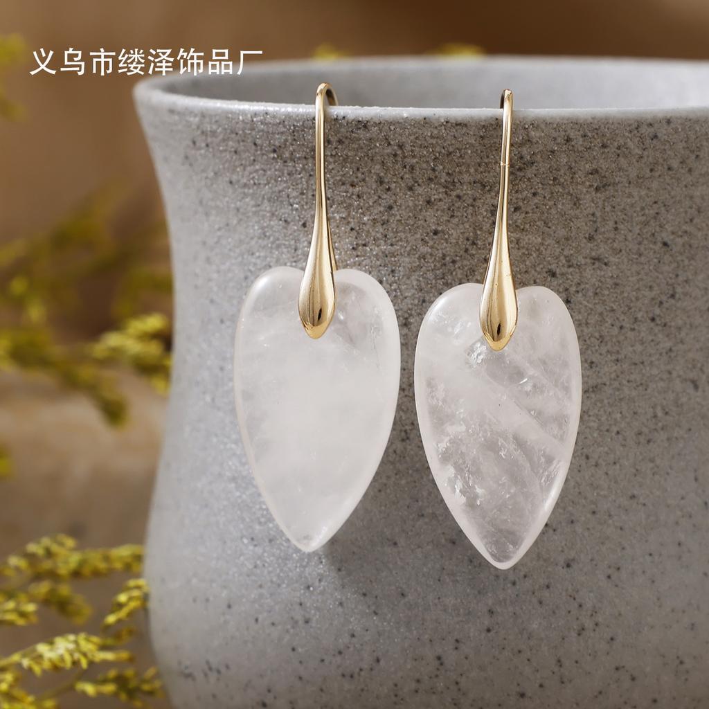 Luxury New Natural Stone Crystal Love Pendant Ear Hook Earrings European and American Simple Design Real Gold Plated Popular Jewelry