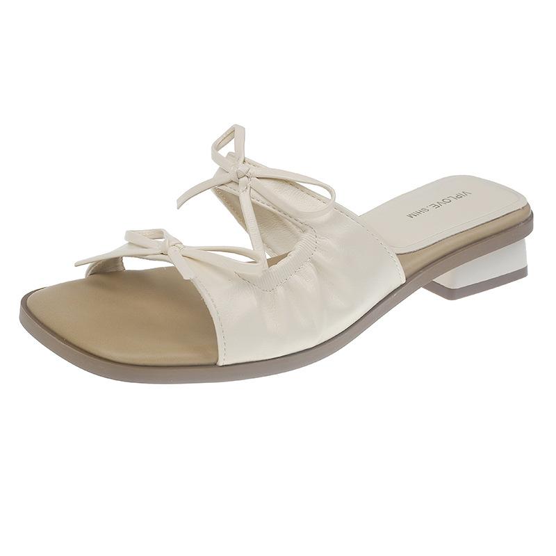 

French super beautiful low-heeled cool slippers women s summer wear 2025 new with skirt fairy style one-word drag flat sandals 35 бежевый