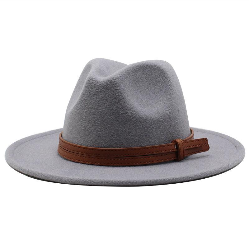 

Шерстяная шляпа-цилиндр в джазовом стиле, британская шляпа с большими полями, женская шляпа с плоскими полями M（56-58cm） светло-серый