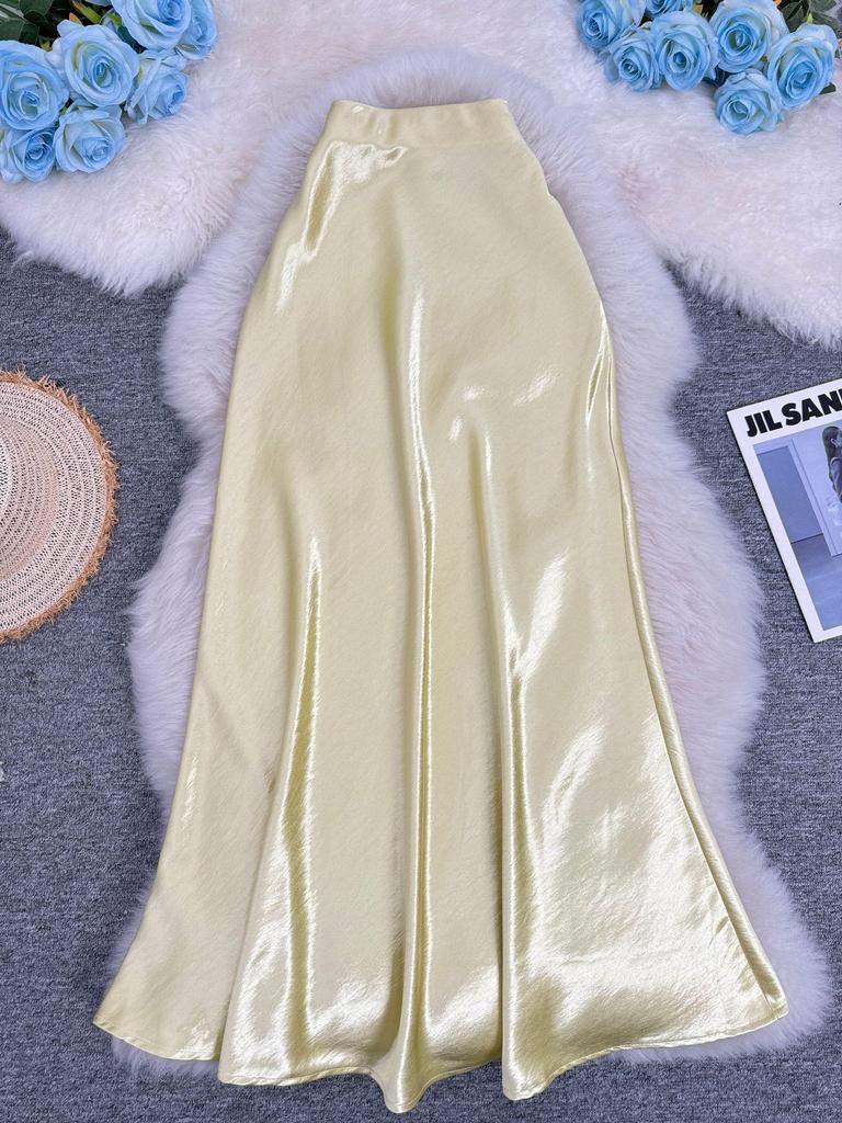 European-South African Satin Fishtail Maxi Skirt – Elegant Resort Style