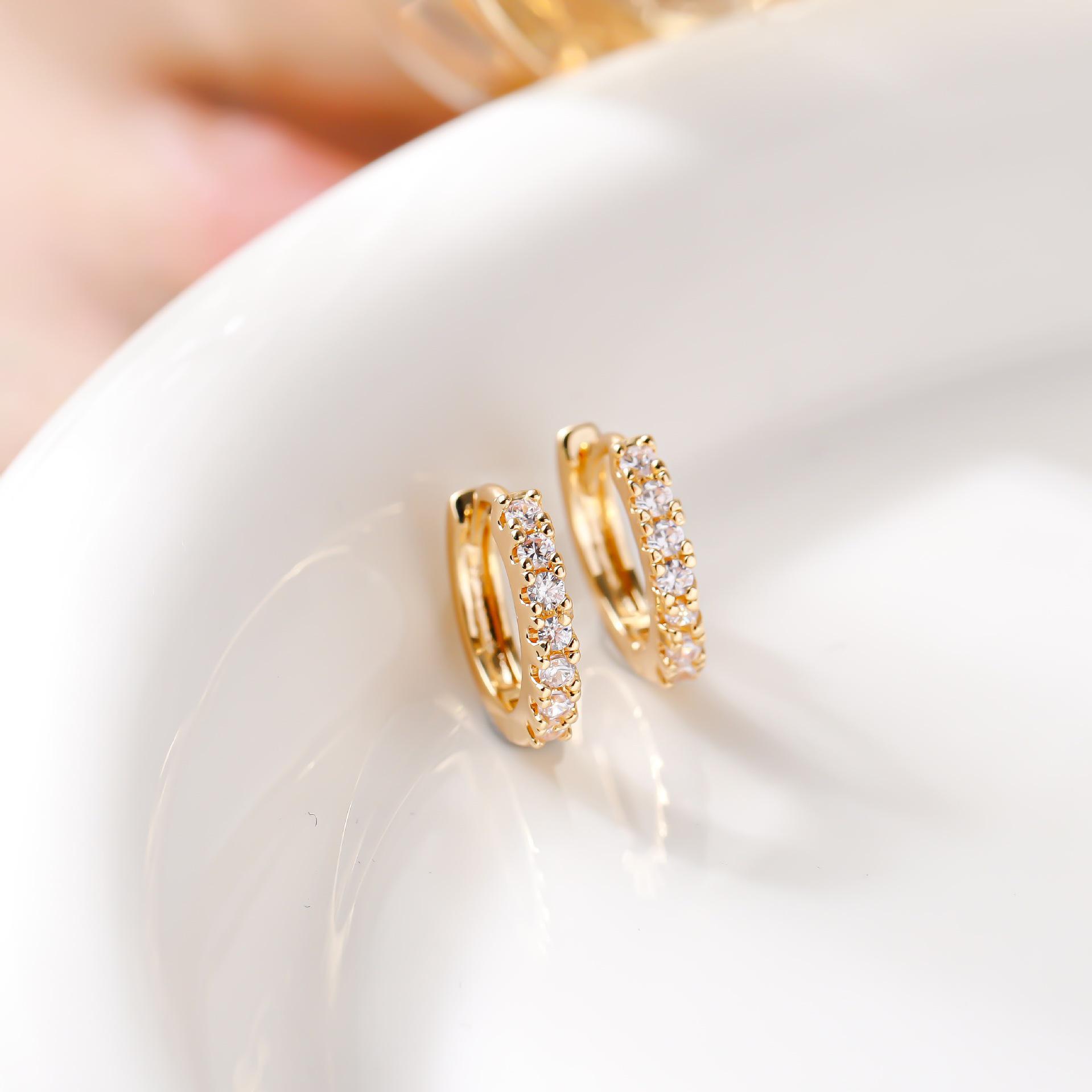 Korean Inspired Sparkly Rhinestone Earrings - Fashionable Single Row Ear Hoops for Women