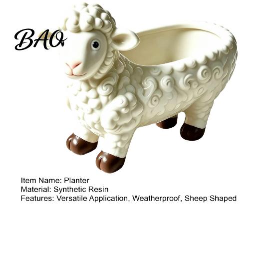 Decorative Plant Holder for Balcony Curly Sheep Planter Pot, Resin Cute Lamb Flower Desktop Pot Animal Succulents Cacti Indoor Outdoor Decoration