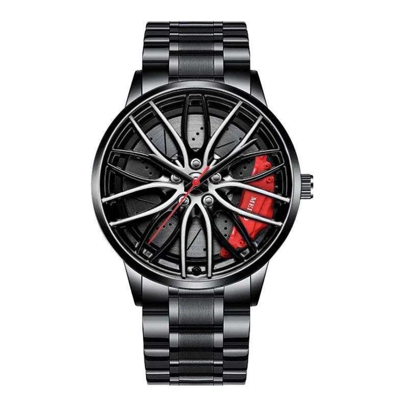 Trendy Men's Sports Car Wheel Hub Design Watch with 3D Racing Elements