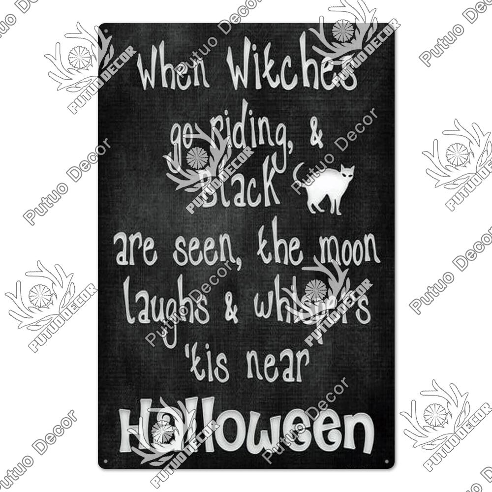 Putuo Decor Halloween Schwarze Katze Vintage Metallschild Plakette Metall Vintage Blechschild für Wohnzimmer Tür Tierhandlung Wanddekoration