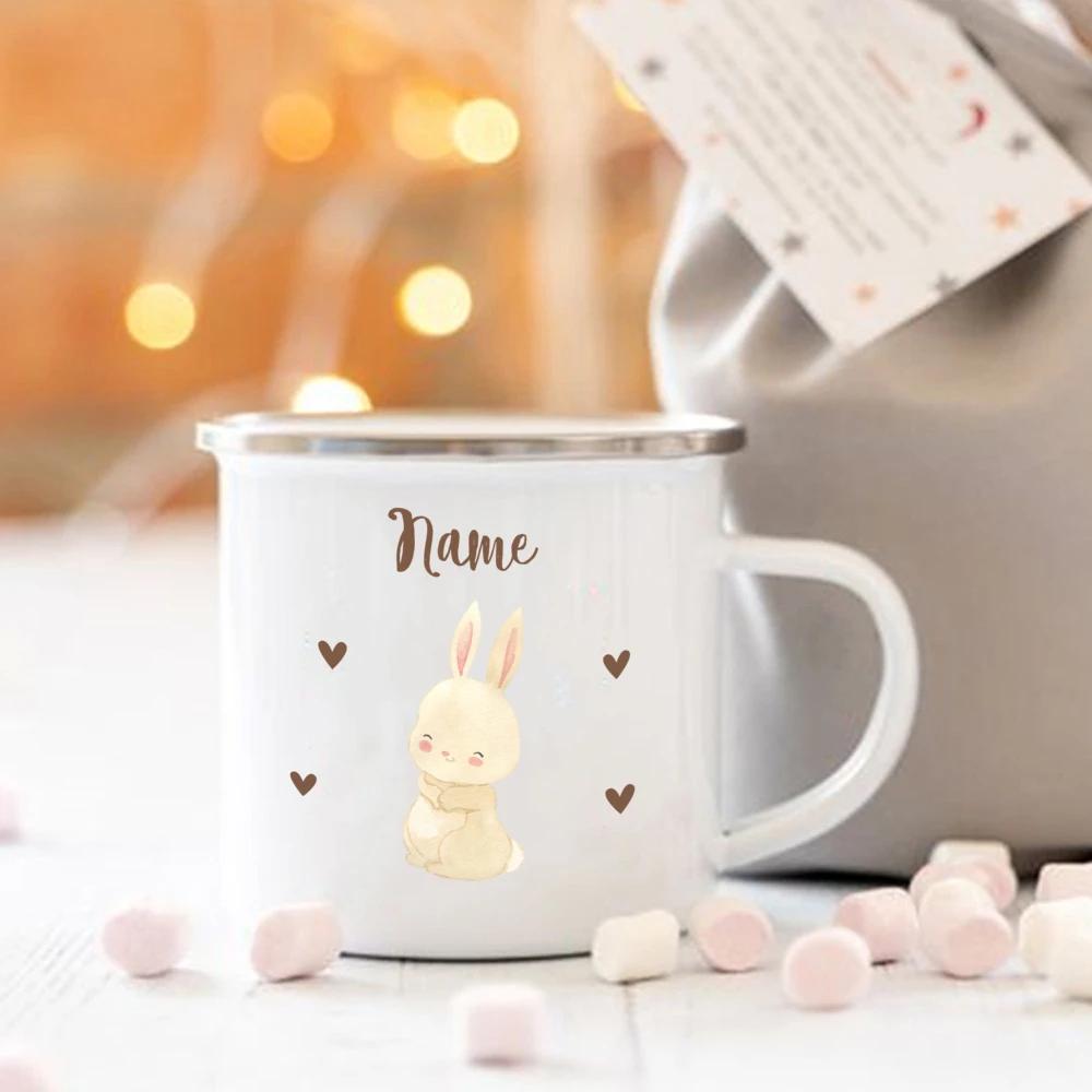 

Детская чашка с изображением животных из мультфильма, персонализированная детская эмалированная кружка, подарки для школы, эмалированные чашки для кемпинга с именем, подарок для детей 360ml