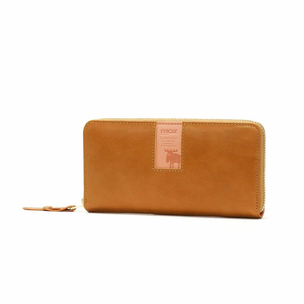 Mozu Leather Long Wallet with Round Square for Men and 86092 Zipper, Design, Women, (Camel)