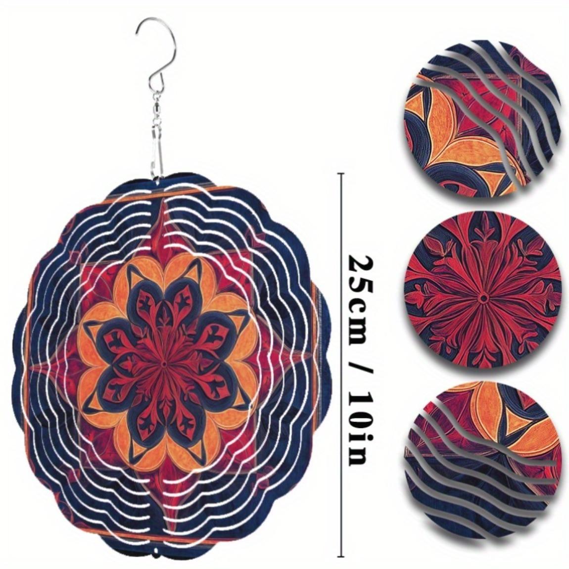 

3D Металлический Ветряк Яркий Дизайн Мандалы Кружащиеся Сине-Оранжевые Узоры Внутренний Наружный Декоративная Скульптура День Благодарения Рождество 01A